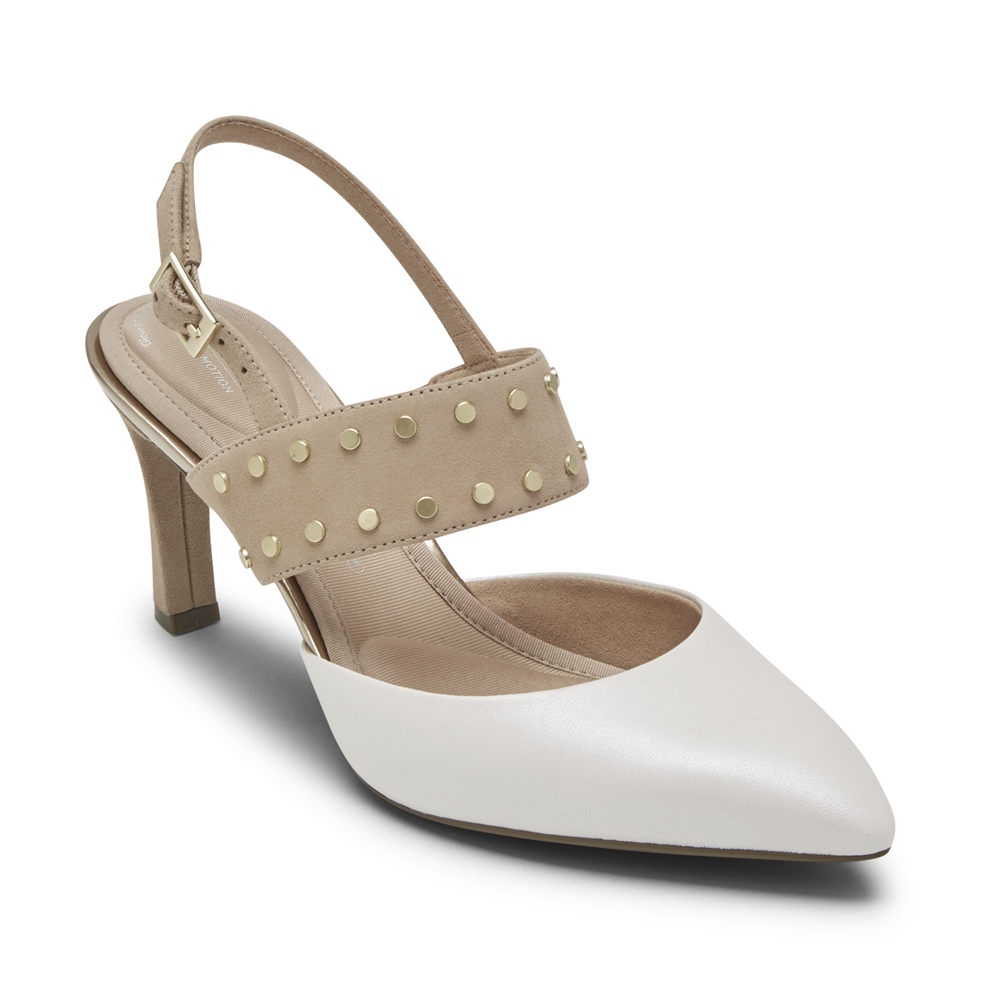 Sapatos De Salto Rockport Mulher Branco - Total Motion Sheehan Studded - 84613ENKV